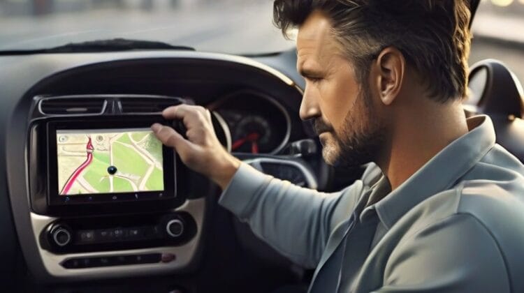 A man trusting GPS while driving in his car.