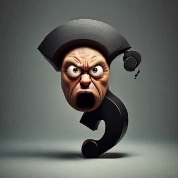 An anthropomorphized question trap with an angry face wearing a graduation cap.