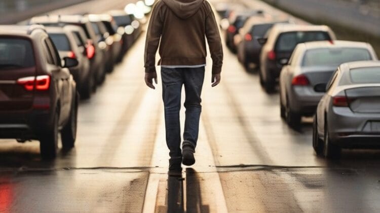 A man walking down a street with cars in the background enjoys a surprising benefit.