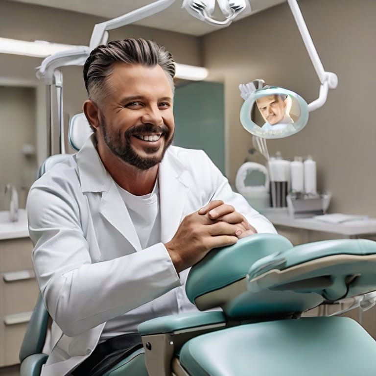 Male dentist smiling in a dental clinic about to talk about dental routines